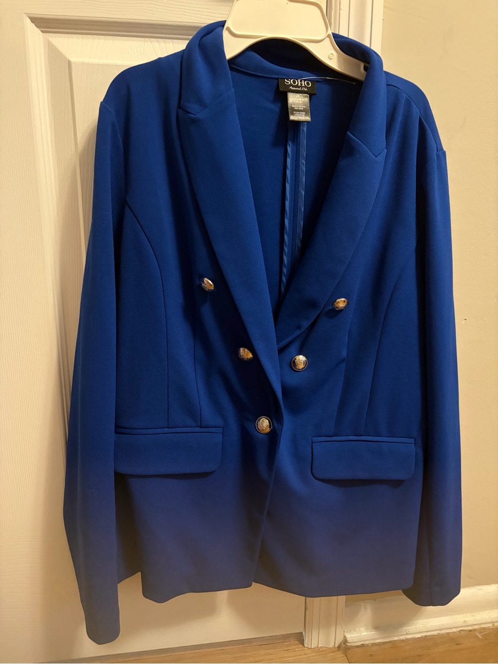 Soho Cobalt Blue Single-Breasted Blazer with Gold Buttons